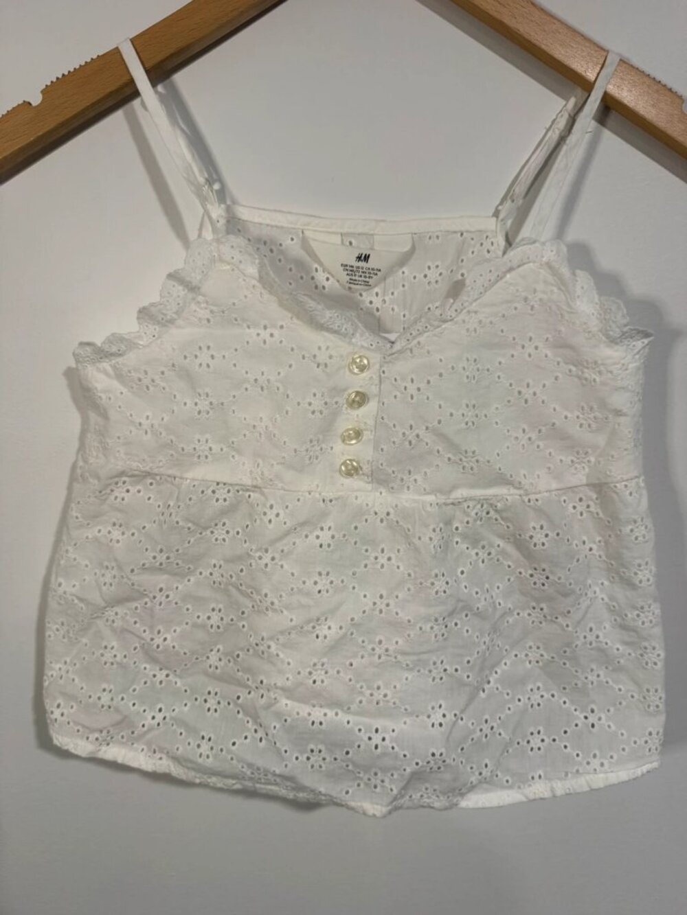 H&M Girls' sz 14 White Eyelet Cotton Strapped Top Shirt Stunning!
